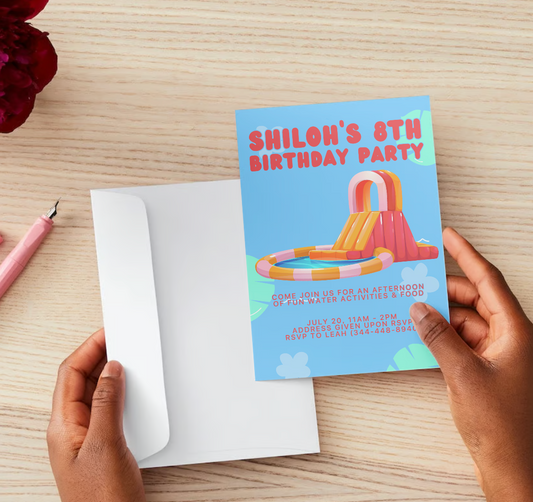 Colorful Birthday Pool Party Invitation DIGITAL