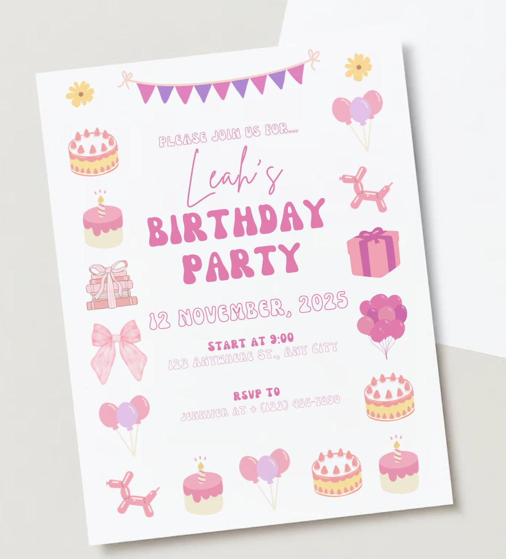 Boho Pink Birthday Party Invitation DIGITAL